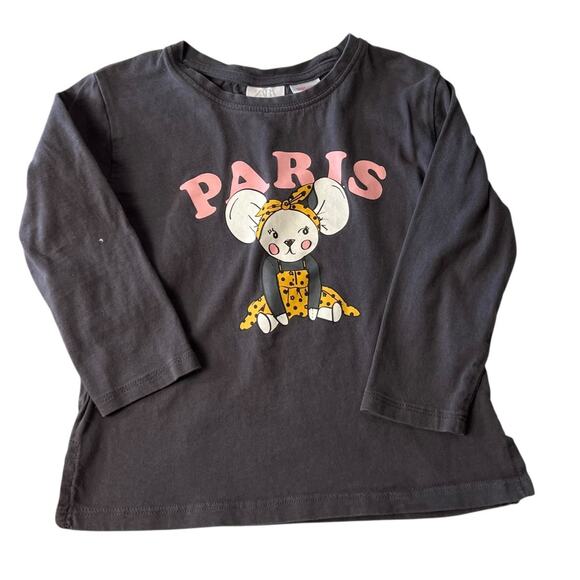 Zara Kids Baby 2T 3T Grey Long Sleeve Paris Mouse Tee T-Shirt - Picture 1 of 3